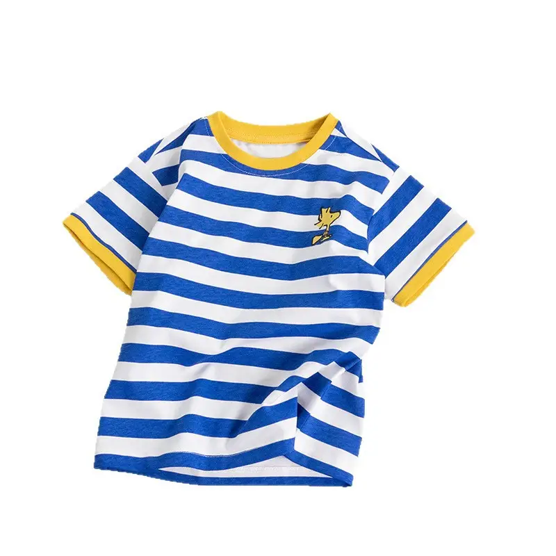 Boys Striped T-Shirt Blue Yellow Round Neck