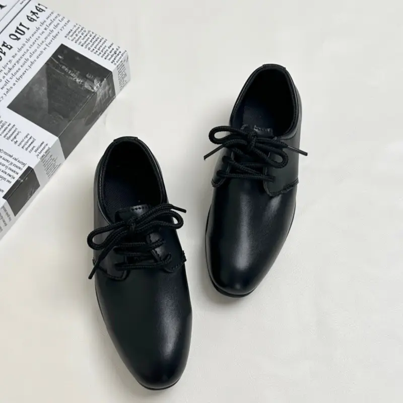 Boys' Leather Shoes Black Little Boy Pointed Toe Soft Sole Kidsren's Performance Shoes School Shoes Spring & Fall New British Style Student Shoes