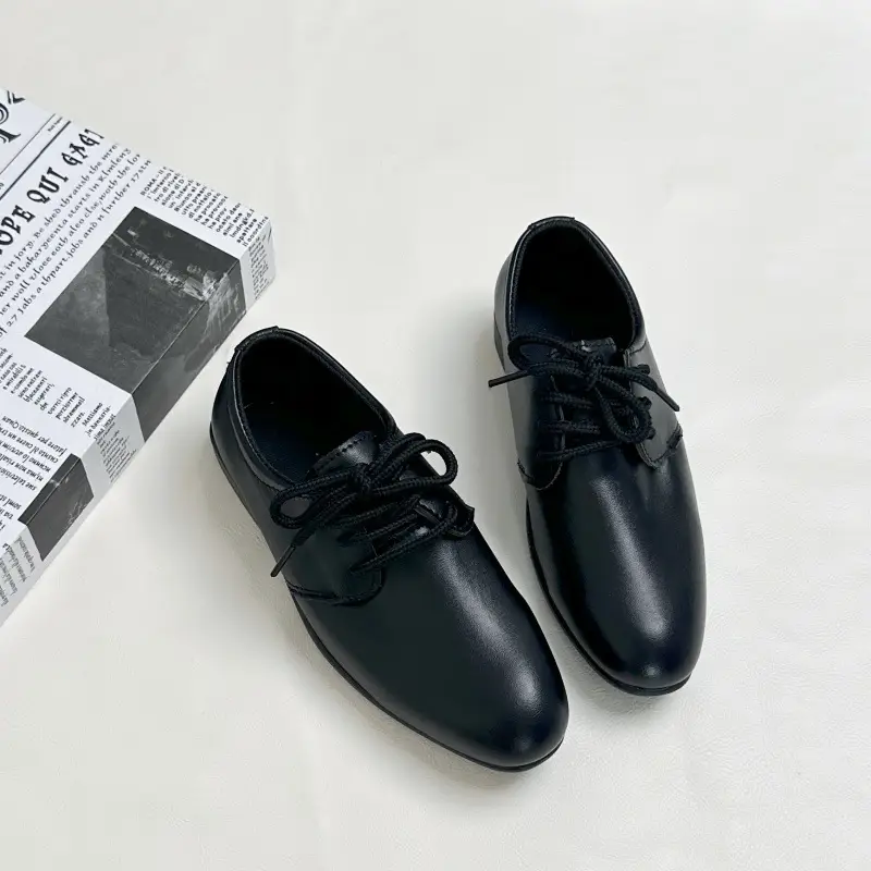 Boys' Leather Shoes Black Little Boy Pointed Toe Soft Sole Kidsren's Performance Shoes School Shoes Spring & Fall New British Style Student Shoes