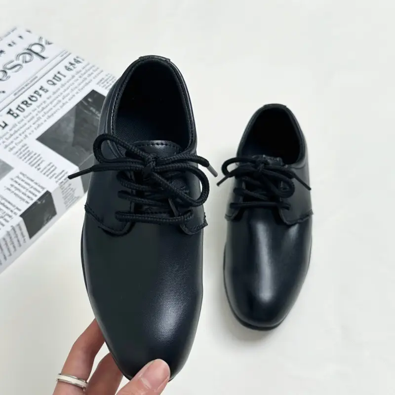 Boys' Leather Shoes Black Little Boy Pointed Toe Soft Sole Kidsren's Performance Shoes School Shoes Spring & Fall New British Style Student Shoes