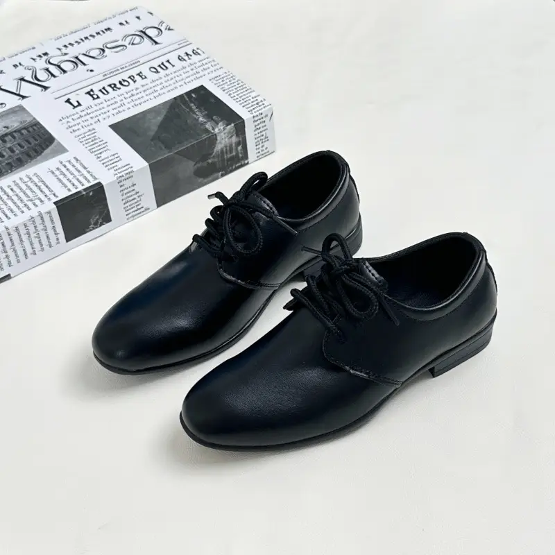 Boys' Leather Shoes Black Little Boy Pointed Toe Soft Sole Kidsren's Performance Shoes School Shoes Spring & Fall New British Style Student Shoes