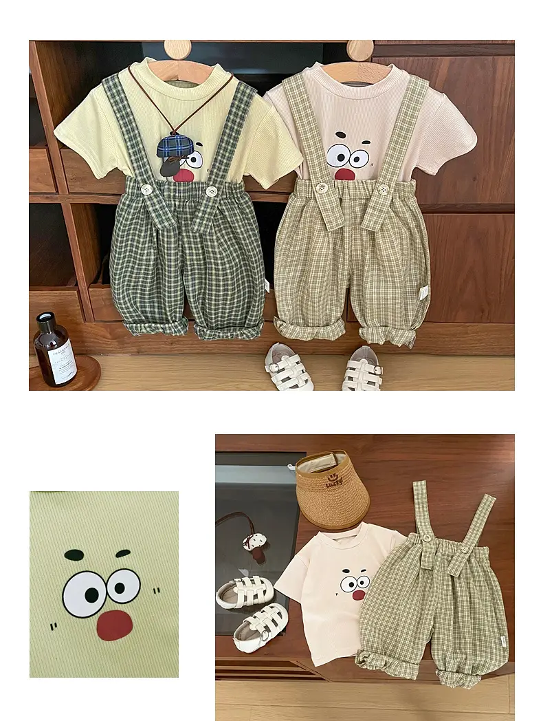Boys Cartoon Suspenders Suit Summer Outfit — feature 7