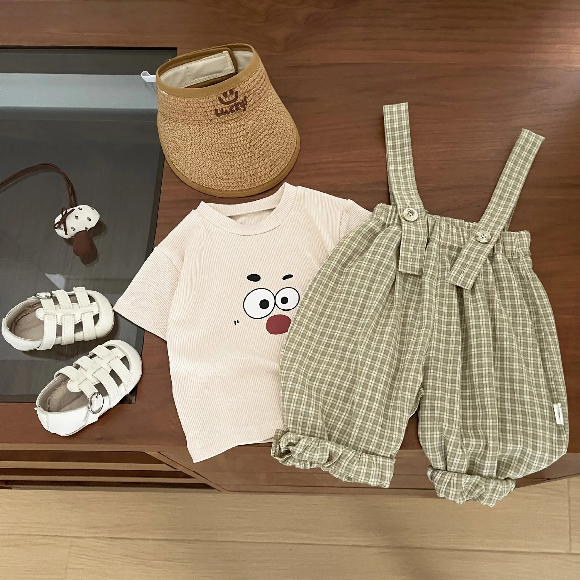 Boys Cartoon Suspenders Suit Summer Outfit - Image 2