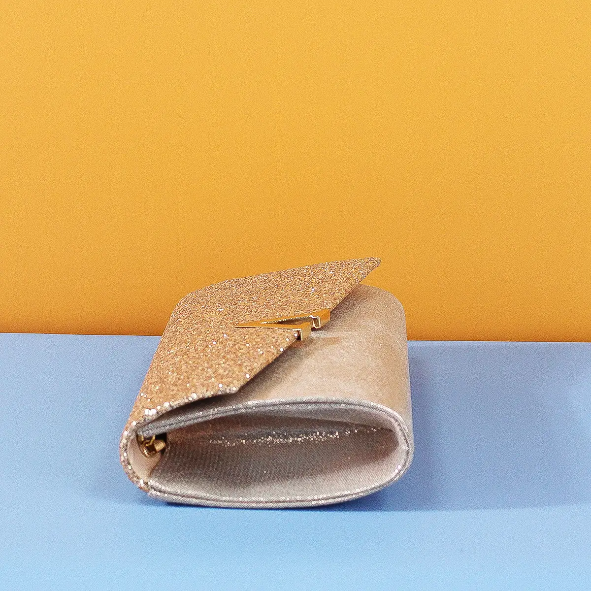 Silver Glitter Flip Clutch Bag with Chain Strap - Image 2