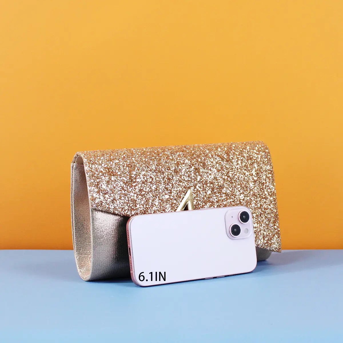 Silver Glitter Flip Clutch Bag with Chain Strap — feature 5