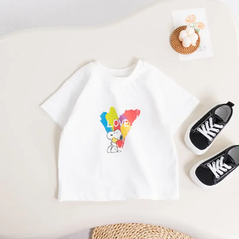 White Cotton Round Neck T-Shirt for Kids Summer - Image 2