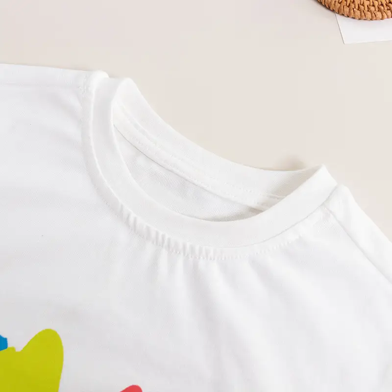 White Cotton Round Neck T-Shirt for Kids Summer - Image 3