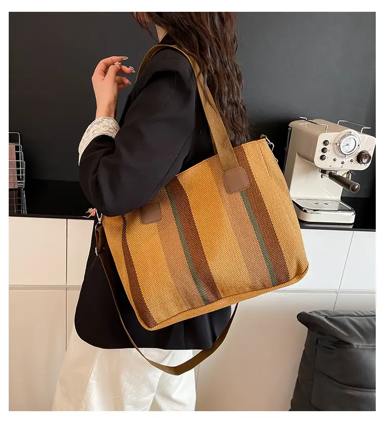 Striped Canvas Commuter Tote Bag for Women 2023 — feature 1