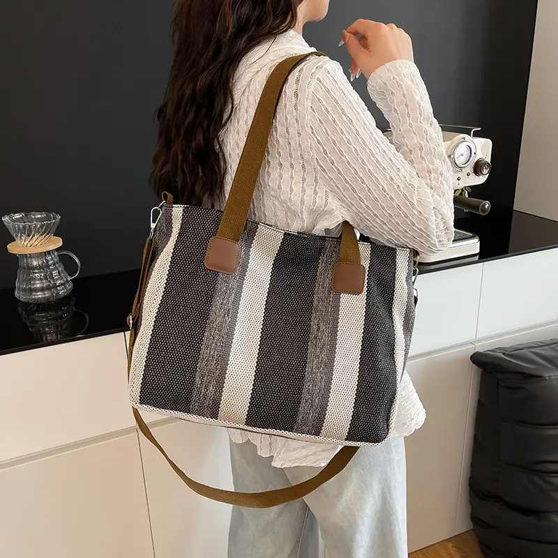 Striped Canvas Commuter Tote Bag for Women 2023 — feature 11