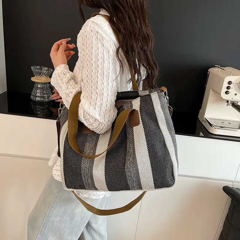 Striped Canvas Commuter Tote Bag for Women 2023 — feature 12