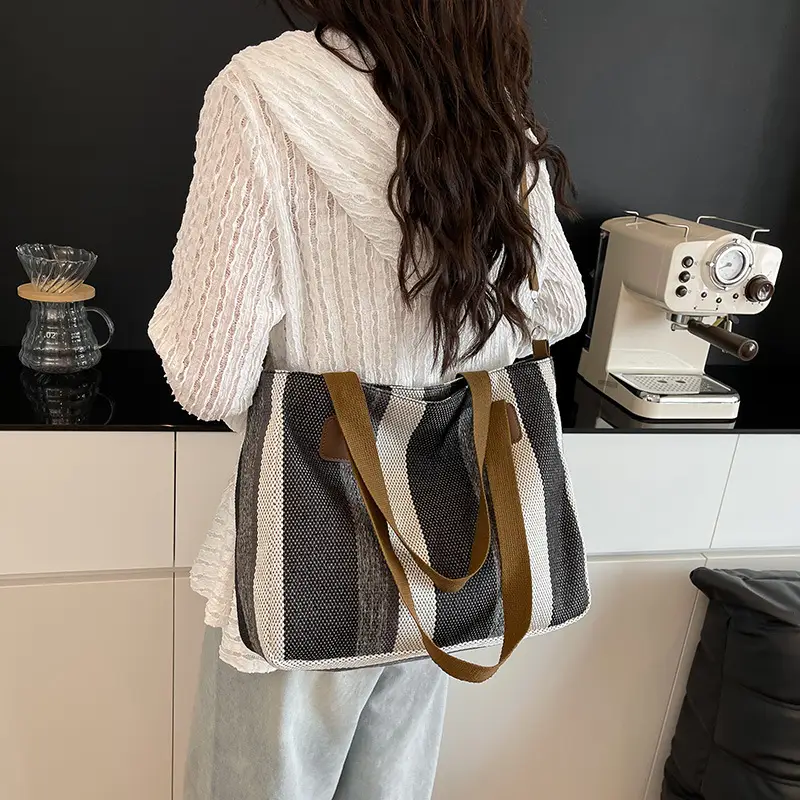 Striped Canvas Commuter Tote Bag for Women 2023 — feature 13
