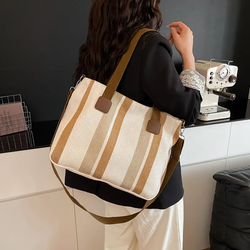 Striped Canvas Commuter Tote Bag for Women 2023 — feature 14
