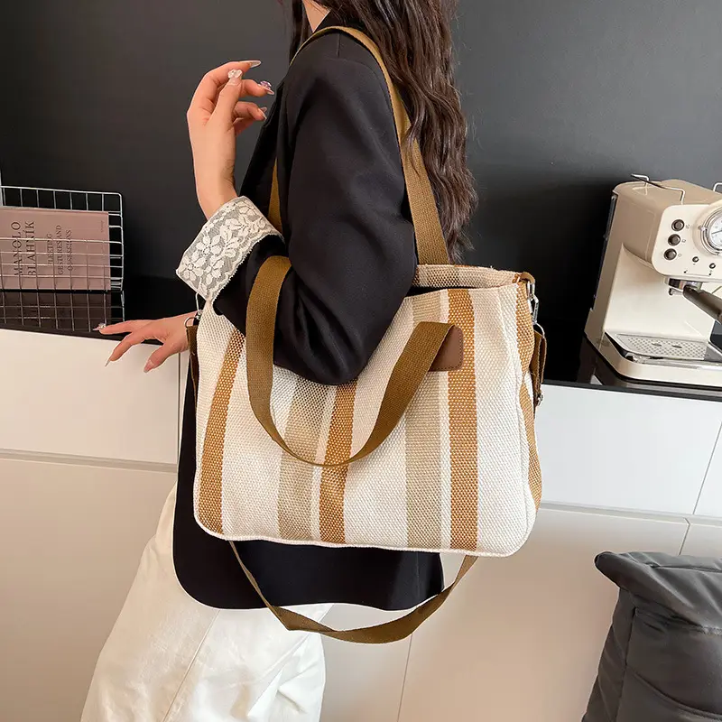 Striped Canvas Commuter Tote Bag for Women 2023 — feature 15
