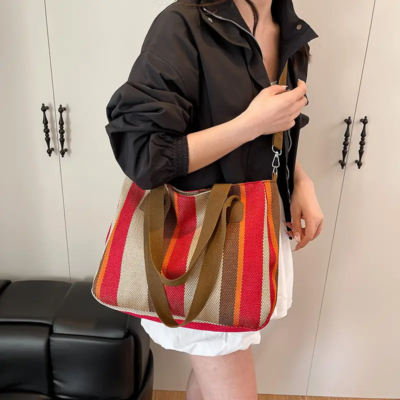 Striped Canvas Commuter Tote Bag for Women 2023 — feature 21