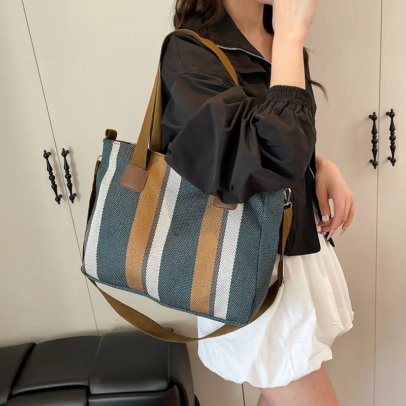 Striped Canvas Commuter Tote Bag for Women 2023 — feature 23