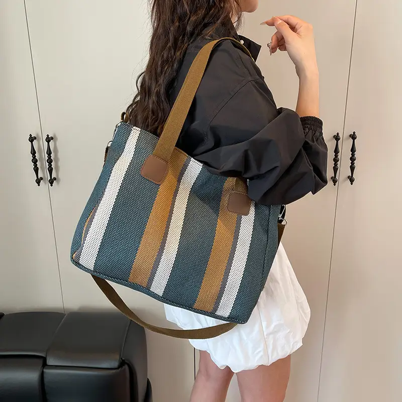 Striped Canvas Commuter Tote Bag for Women 2023 — feature 24