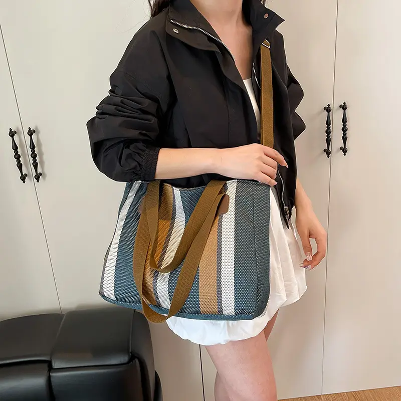 Striped Canvas Commuter Tote Bag for Women 2023 — feature 25
