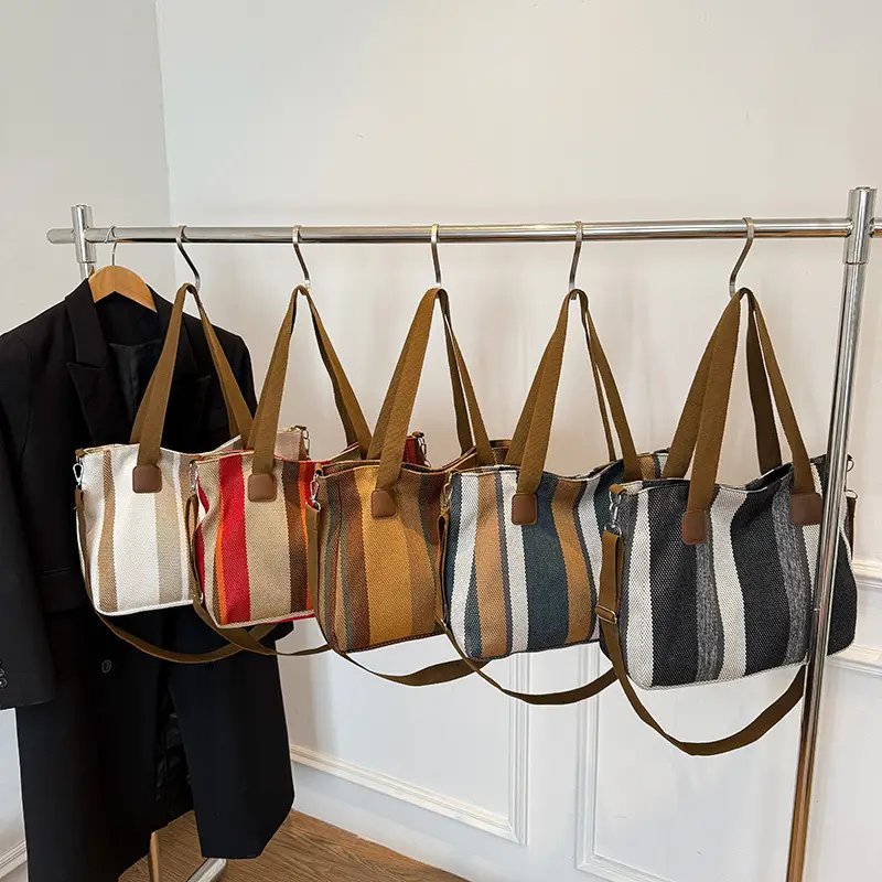 Striped Canvas Commuter Tote Bag for Women 2023 — feature 26