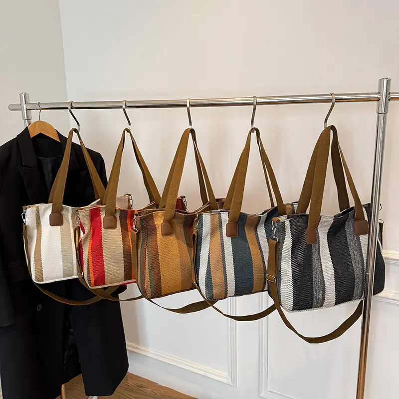 Striped Canvas Commuter Tote Bag for Women 2023 — feature 27