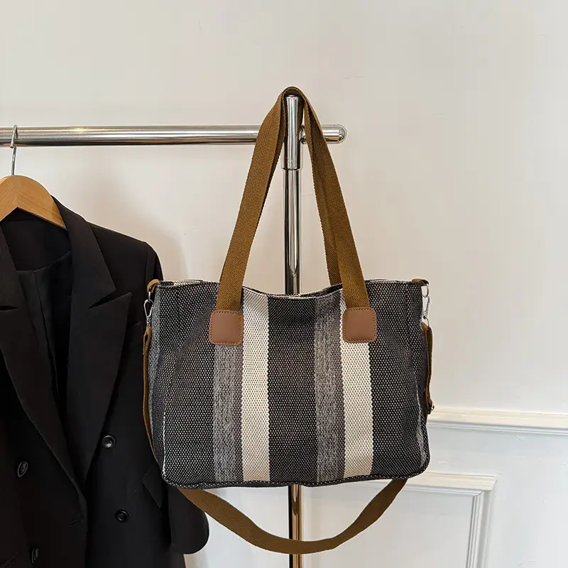 Striped Canvas Commuter Tote Bag for Women 2023 — feature 29