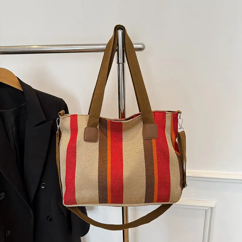 Striped Canvas Commuter Tote Bag for Women 2023 — feature 32