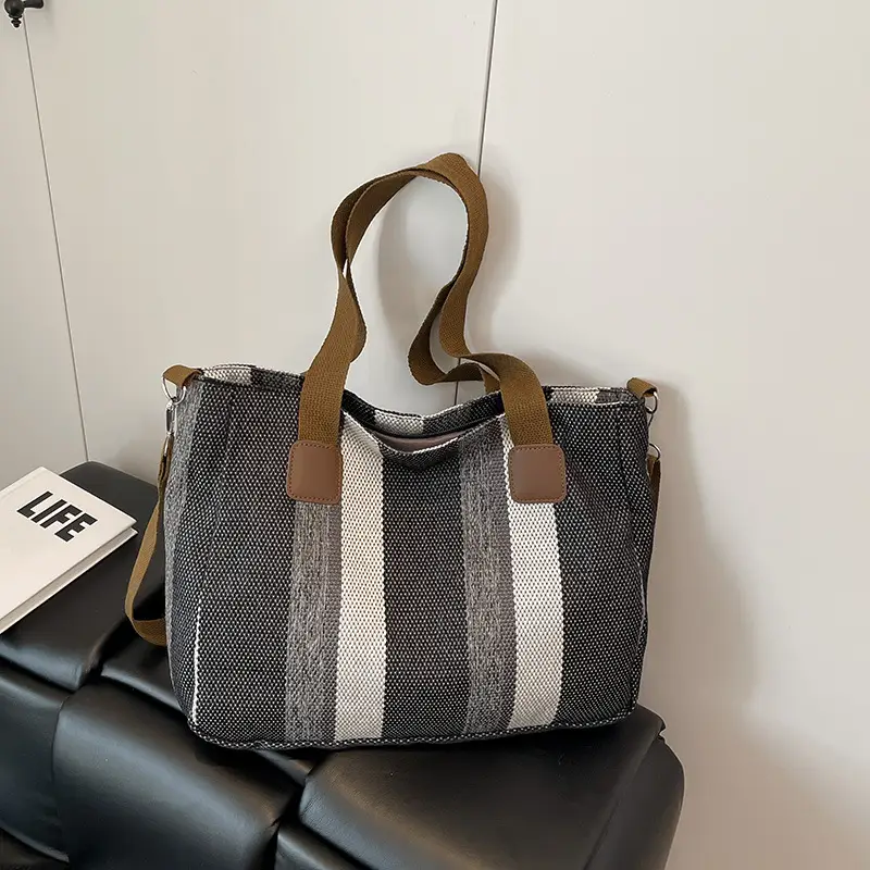 Striped Canvas Commuter Tote Bag for Women 2023 — feature 33
