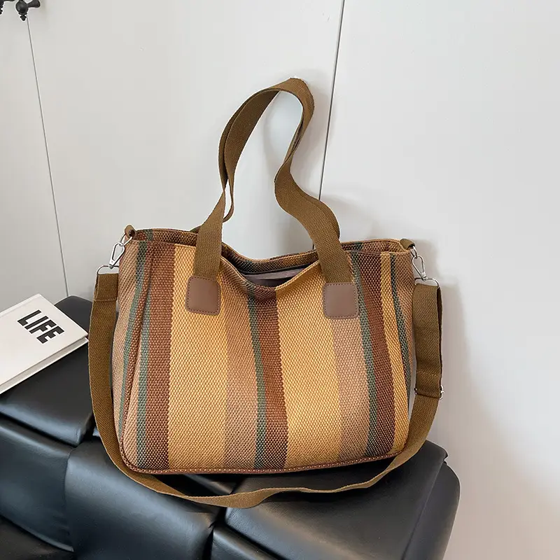 Striped Canvas Commuter Tote Bag for Women 2023 — feature 34