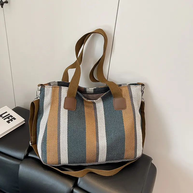 Striped Canvas Commuter Tote Bag for Women 2023 — feature 35