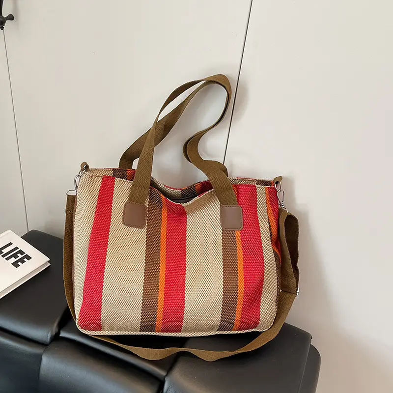 Striped Canvas Commuter Tote Bag for Women 2023 — feature 36