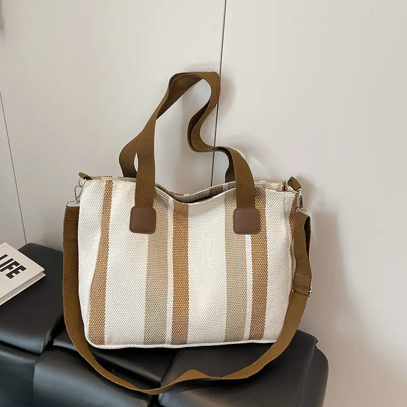 Striped Canvas Commuter Tote Bag for Women 2023 — feature 37