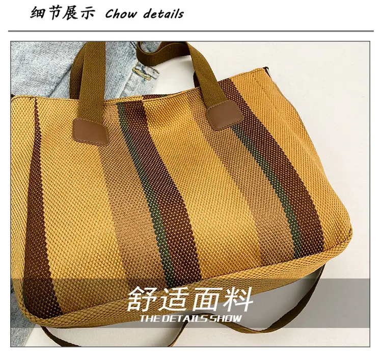 Striped Canvas Commuter Tote Bag for Women 2023 — feature 4