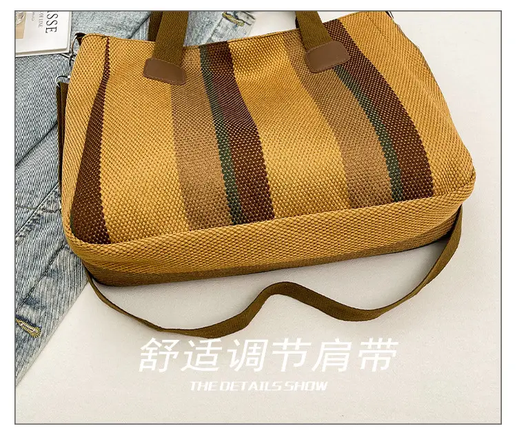 Striped Canvas Commuter Tote Bag for Women 2023 — feature 6