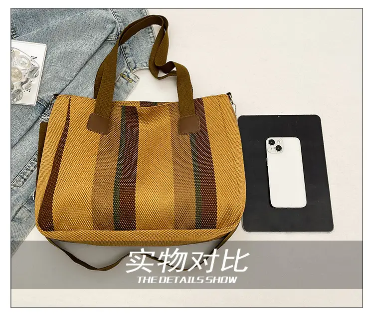 Striped Canvas Commuter Tote Bag for Women 2023 — feature 9