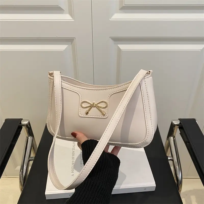 Pink French Texture Bow Shoulder Bag for Women - Image 7