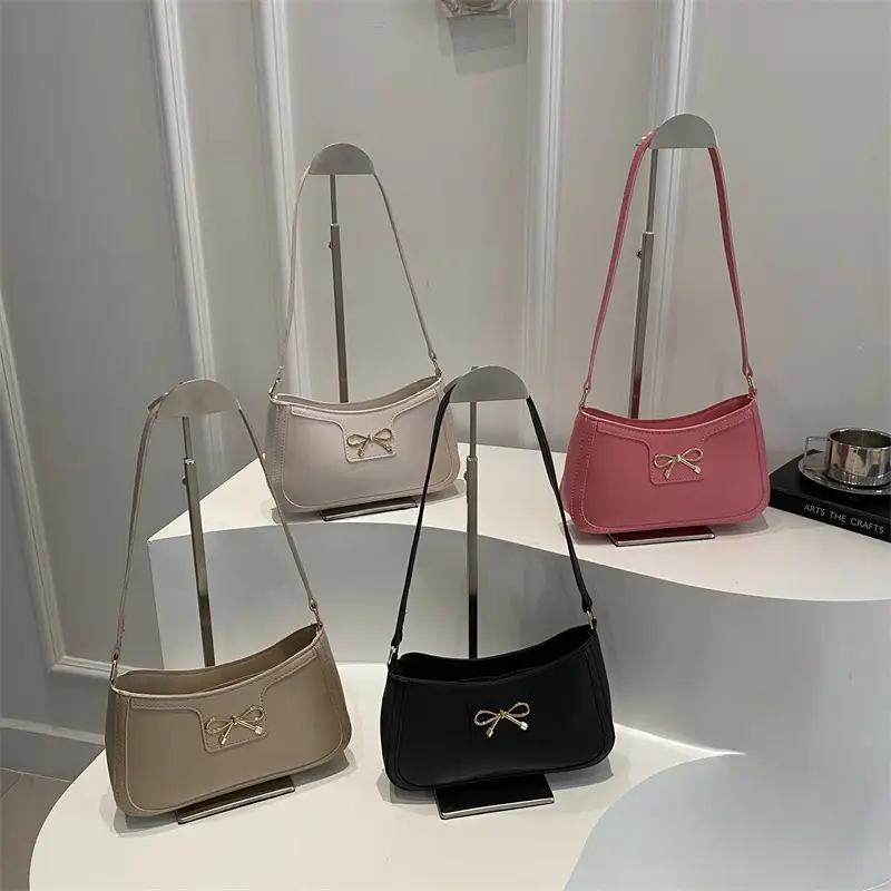 Pink French Texture Bow Shoulder Bag for Women - Image 8