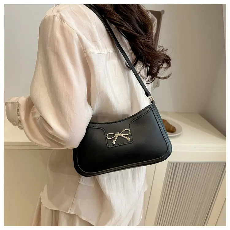 Pink French Texture Bow Shoulder Bag for Women — feature 12