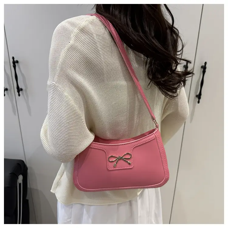 Pink French Texture Bow Shoulder Bag for Women — feature 16