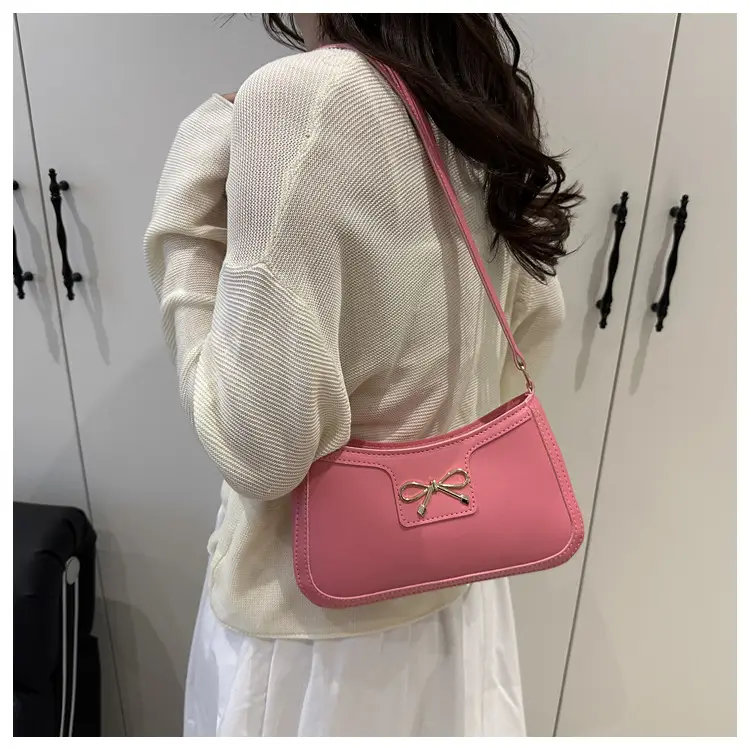 Pink French Texture Bow Shoulder Bag for Women — feature 17