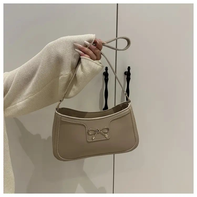 Pink French Texture Bow Shoulder Bag for Women — feature 18