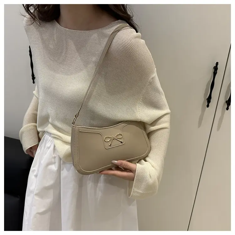 Pink French Texture Bow Shoulder Bag for Women — feature 20