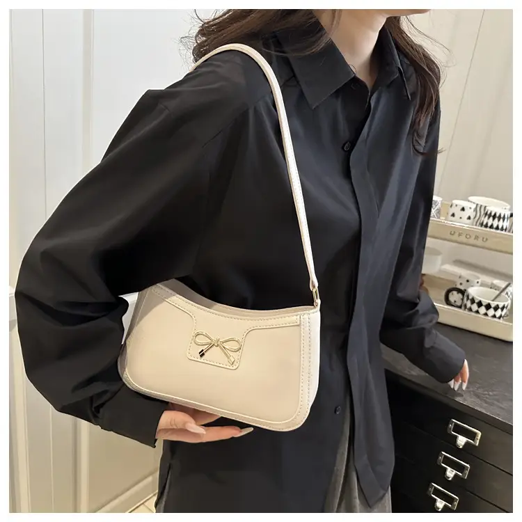 Pink French Texture Bow Shoulder Bag for Women — feature 9