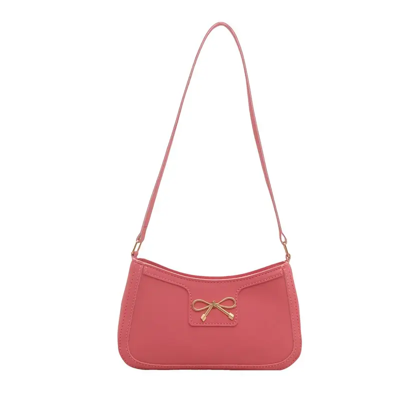 Pink French Texture Bow Shoulder Bag for Women - Image 4