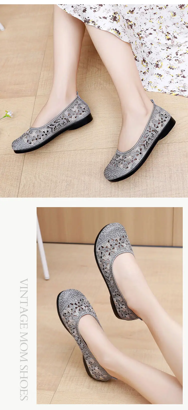 Retro Embroidered Women's Green Mesh Flat Shoes — feature 13