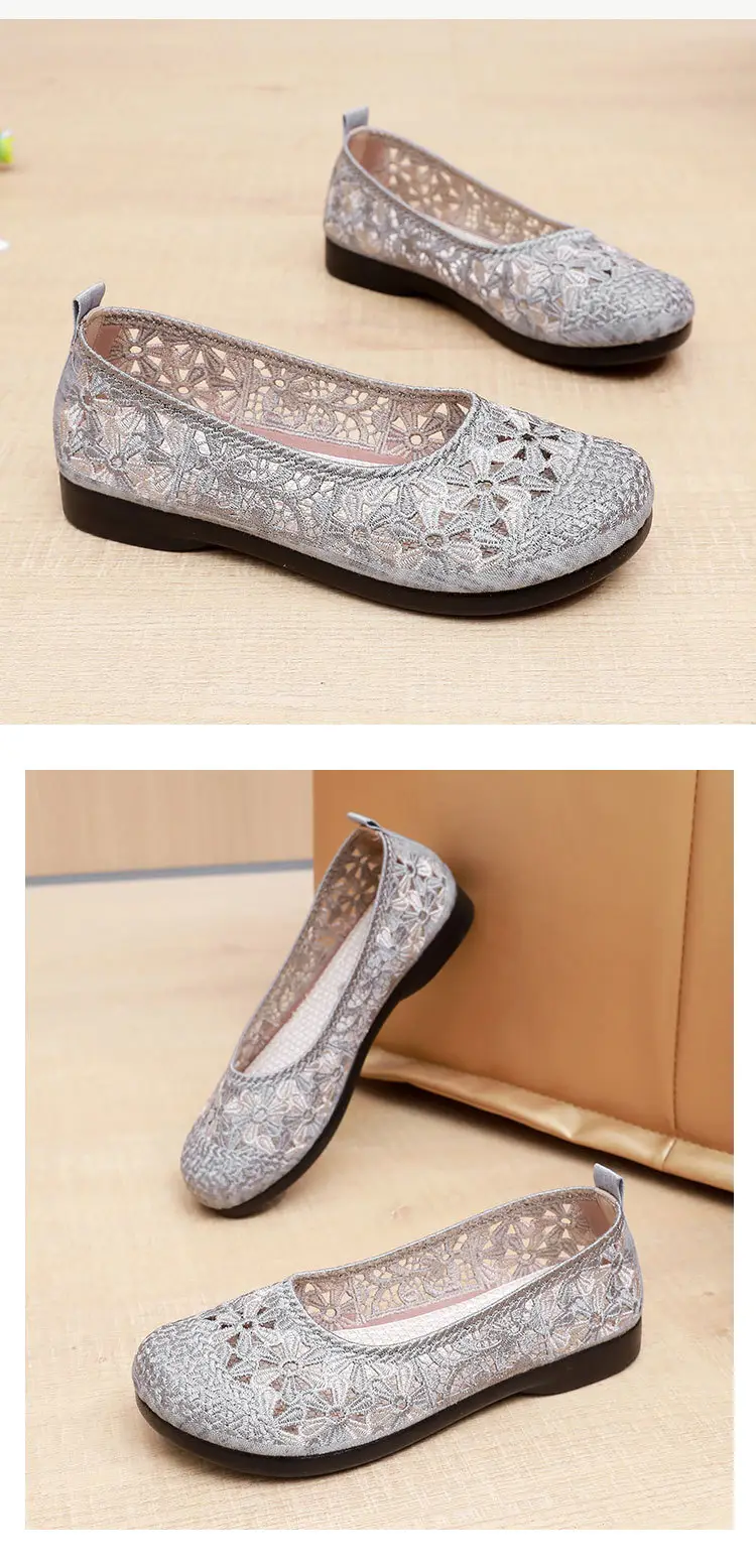 Retro Embroidered Women's Green Mesh Flat Shoes — feature 15