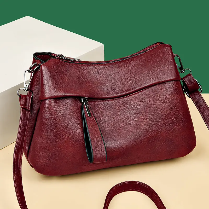 Women's Brown Leather Crossbody Bag with Logo Print - Image 6