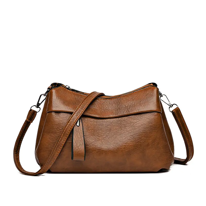 Women's Brown Leather Crossbody Bag with Logo Print - Image 8