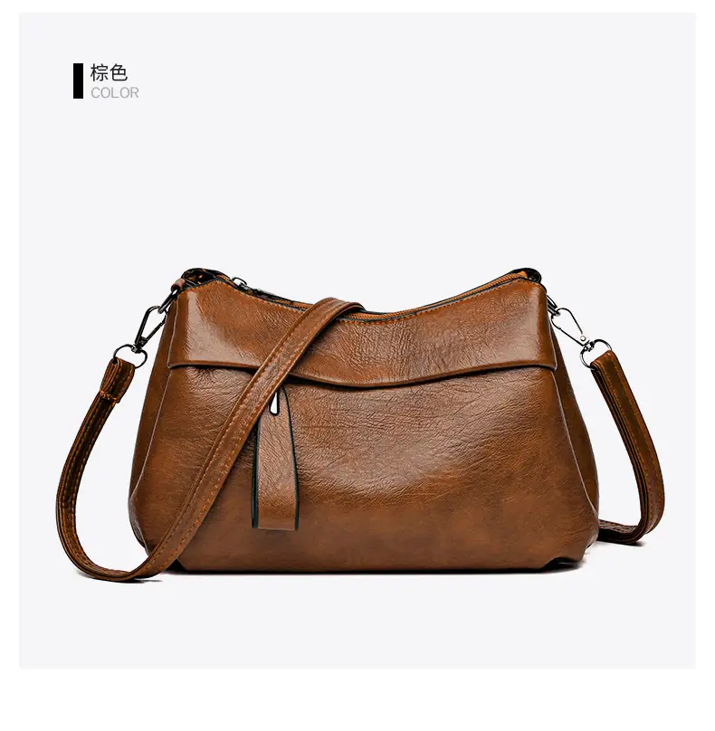 Women's Brown Leather Crossbody Bag with Logo Print — feature 11