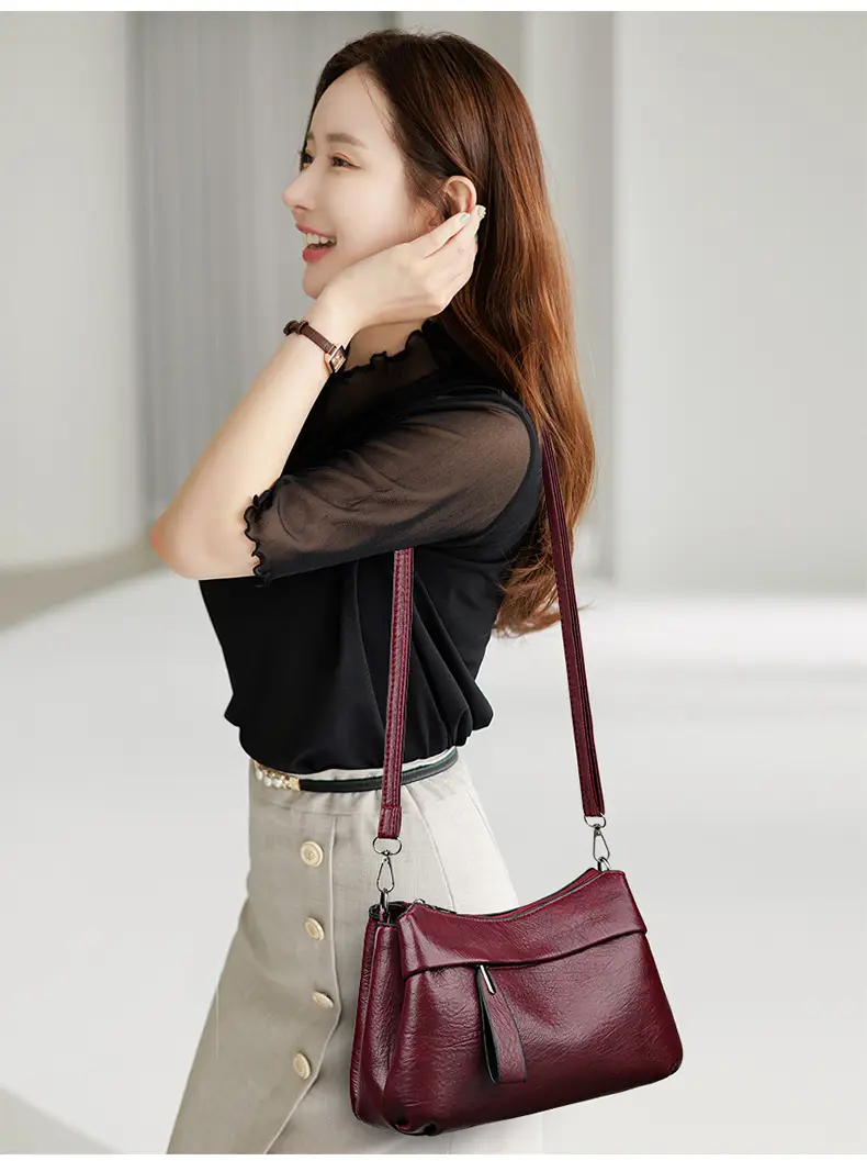 Women's Brown Leather Crossbody Bag with Logo Print — feature 5