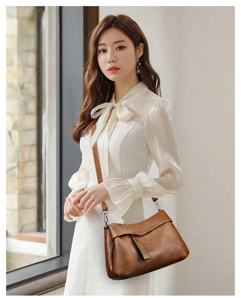 Women's Brown Leather Crossbody Bag with Logo Print — feature 6