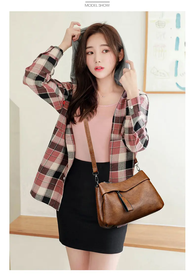 Women's Brown Leather Crossbody Bag with Logo Print — feature 8